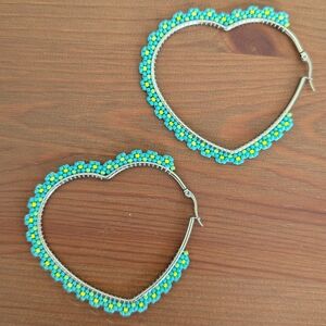 Beaded Heart Hoop Earrings